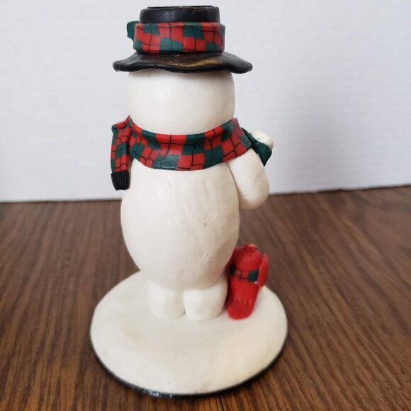 6 Inch Ceramic Snowman Pillar Candle Holder With Medal Base - Picture 3 of 4